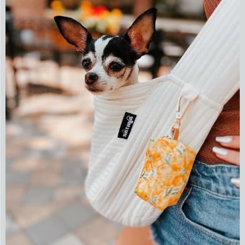Cream Quilted Shoulder Pet Carrier Sling Bag - Picture 6 of 7